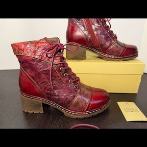 L'Artiste by Spring Step Leather Boots Fallinluv Bordeaux Size EU 37/US 6.5-7